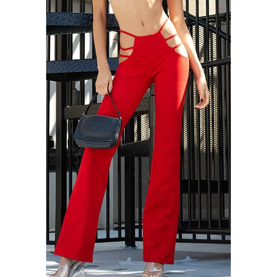 hot style sexy hollow low waist flared pants punk girl slim trousers hip lift slim elastic women's pants - MORCLEY