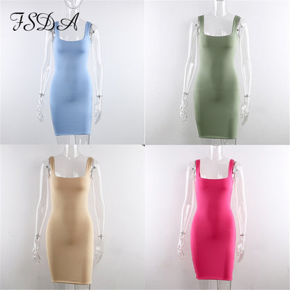 Square Neck Sleeveless Bodycon Mini Dress - MORCLEY