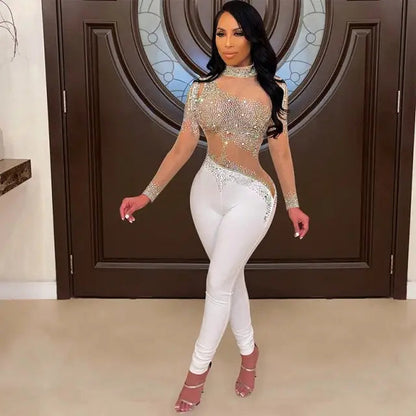 Elegant Bodycon Sheer See Through Mesh Jumpsuit - MORCLEY