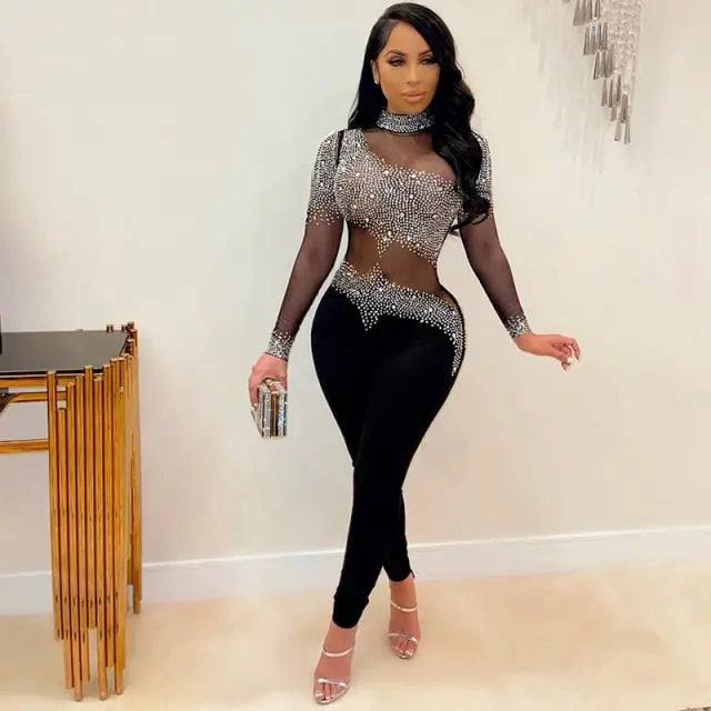 Elegant Bodycon Sheer See Through Mesh Jumpsuit - MORCLEY
