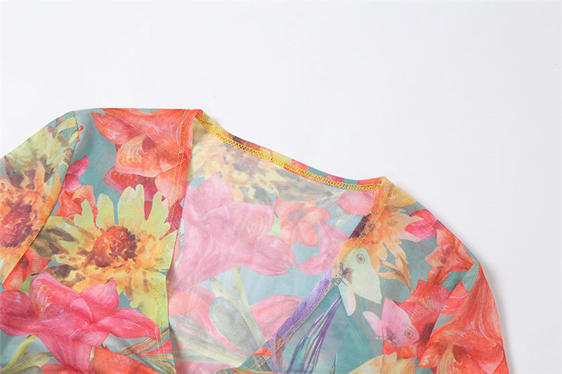 3 Piece Floral Mesh Skirt Set - MORCLEY