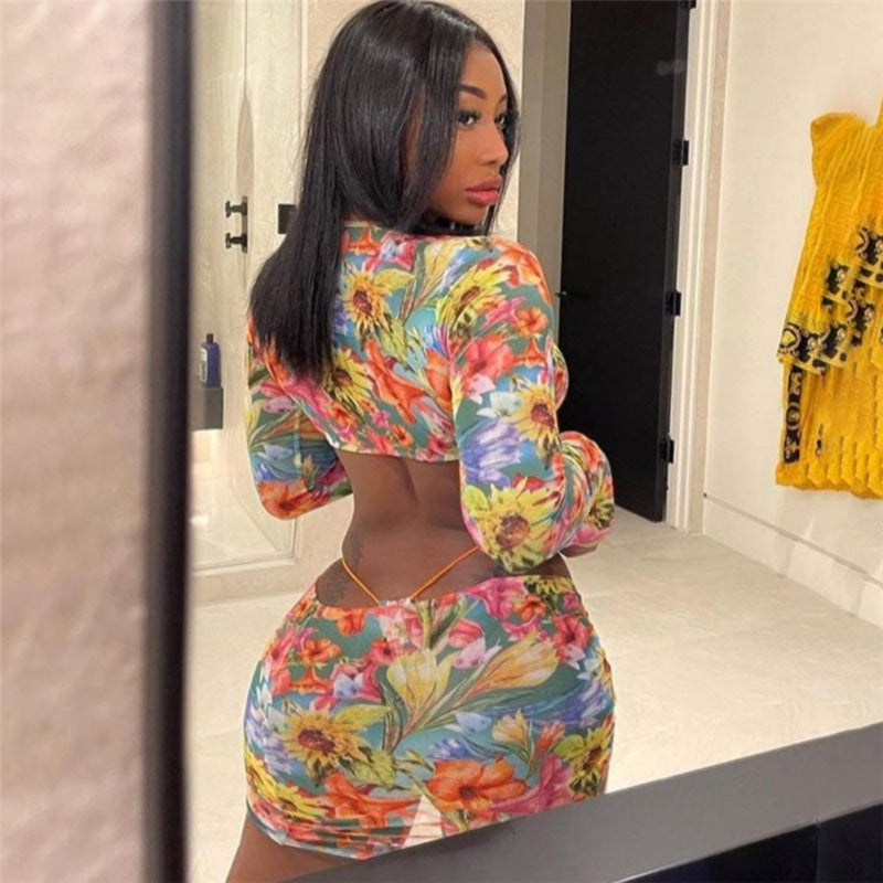 3 Piece Floral Mesh Skirt Set - MORCLEY