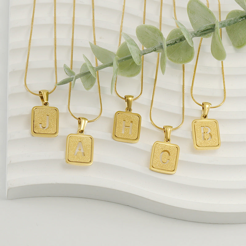 Alphabet Necklace 26 Letters Hollow Out Square 18K Necklace Fashion Jewelry - MORCLEY