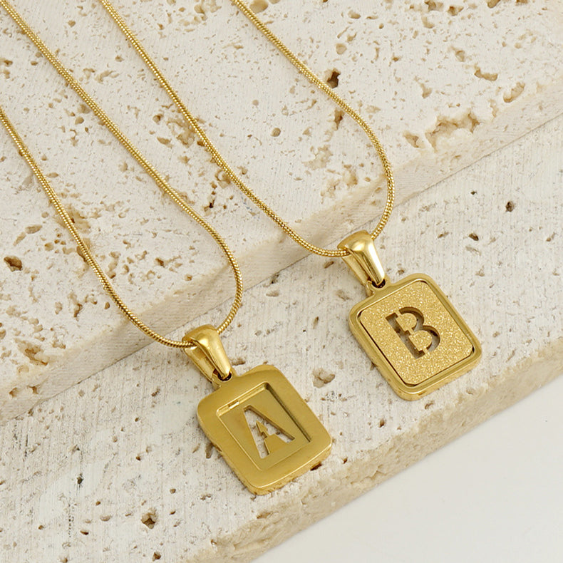 Alphabet Necklace 26 Letters Hollow Out Square 18K Necklace Fashion Jewelry - MORCLEY