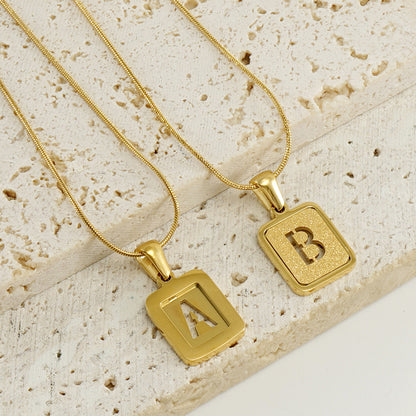 Alphabet Necklace 26 Letters Hollow Out Square 18K Necklace Fashion Jewelry - MORCLEY
