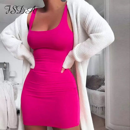Square Neck Sleeveless Bodycon Mini Dress - MORCLEY