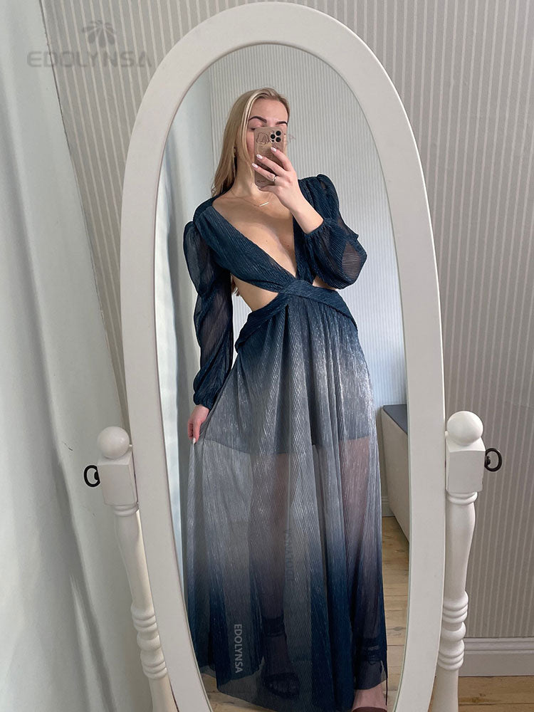 Women's Long Lantern Sleeve Dress - MORCLEY