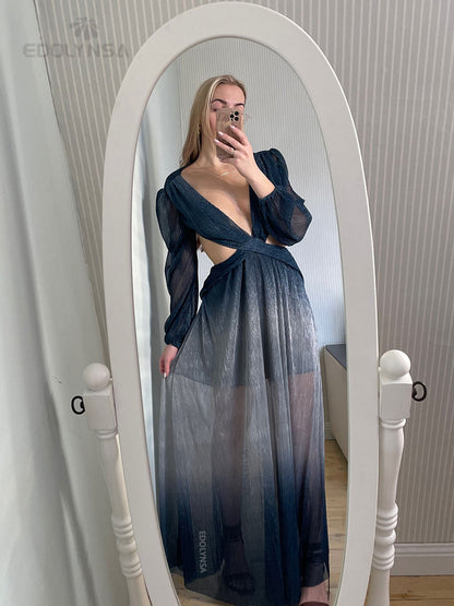 Women's Long Lantern Sleeve Dress - MORCLEY