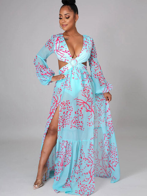 Women's Long Lantern Sleeve Dress - MORCLEY