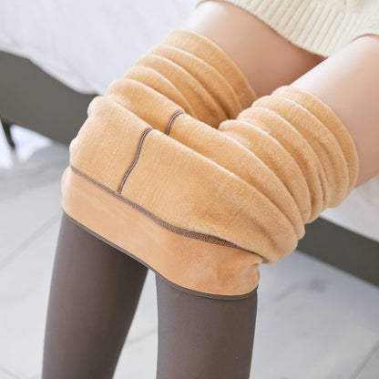 Fake Translucent Plus Size Leggings Fleece Lined Tights Fall And Winter Warm Fleece Pantyhose Women Fleece Lined Pantyhose Thermal Winter Tights - MORCLEY