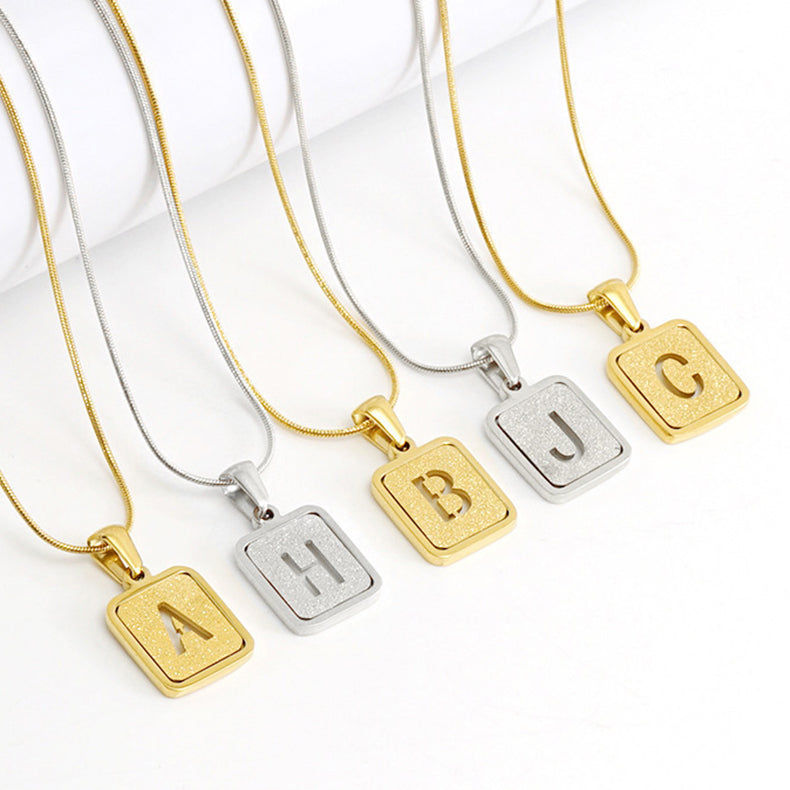 Alphabet Necklace 26 Letters Hollow Out Square 18K Necklace Fashion Jewelry - MORCLEY