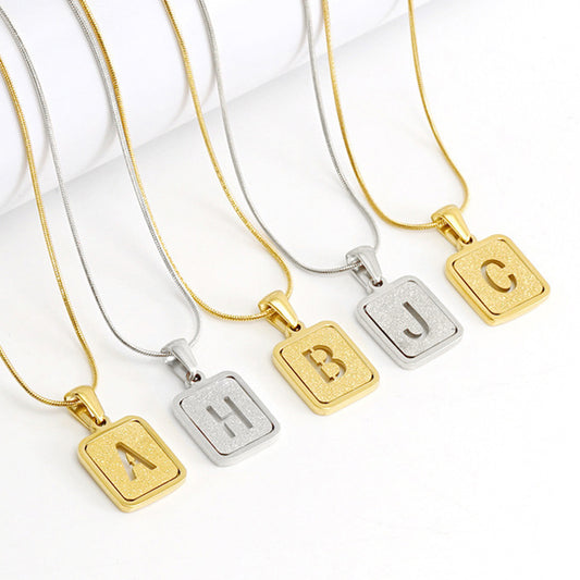 Alphabet Necklace 26 Letters Hollow Out Square 18K Necklace Fashion Jewelry - MORCLEY
