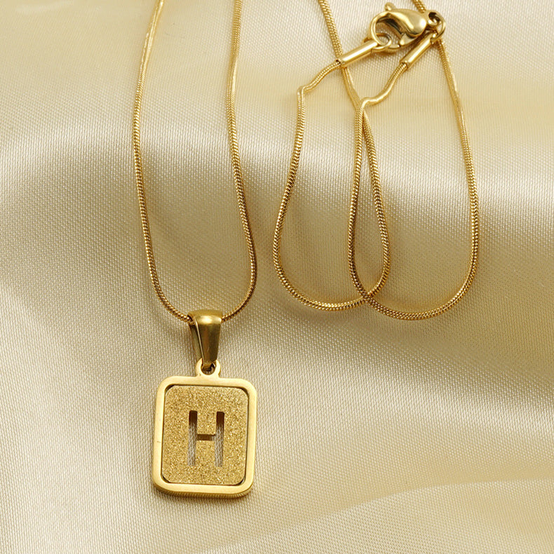 Alphabet Necklace 26 Letters Hollow Out Square 18K Necklace Fashion Jewelry - MORCLEY