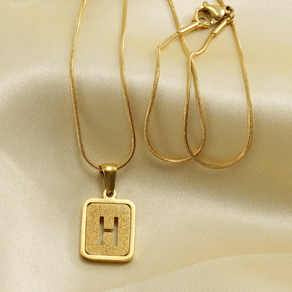Alphabet Necklace 26 Letters Hollow Out Square 18K Necklace Fashion Jewelry - MORCLEY
