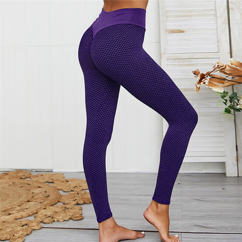 CHRLEISURE Grid Tights Yoga Pants Women Seamless High Waist Leggings Breathable Gym Fitness Push Up Clothing Girl Yoga Pant - MORCLEY