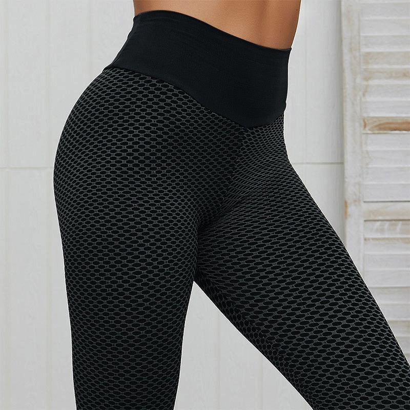 CHRLEISURE Grid Tights Yoga Pants Women Seamless High Waist Leggings Breathable Gym Fitness Push Up Clothing Girl Yoga Pant - MORCLEY