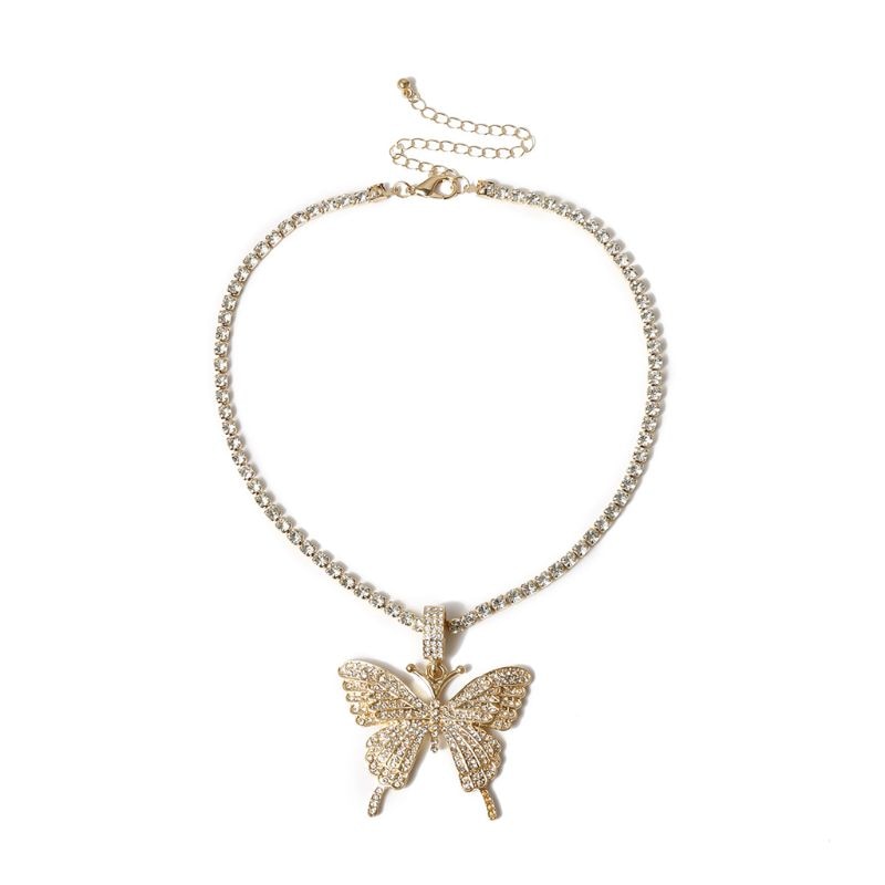 Sparking Fully Iced Out Crystal Pave Butterfly Pendant Cubic Zircon 3D Butterfly Pendant Necklace Fashion Jewelry - MORCLEY