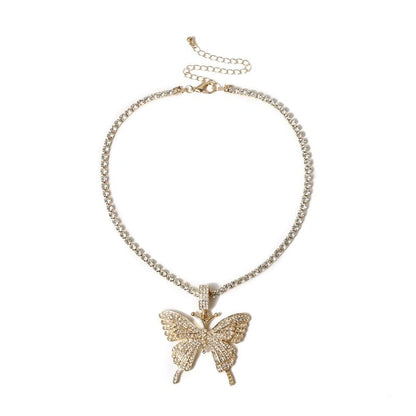 Sparking Fully Iced Out Crystal Pave Butterfly Pendant Cubic Zircon 3D Butterfly Pendant Necklace Fashion Jewelry - MORCLEY