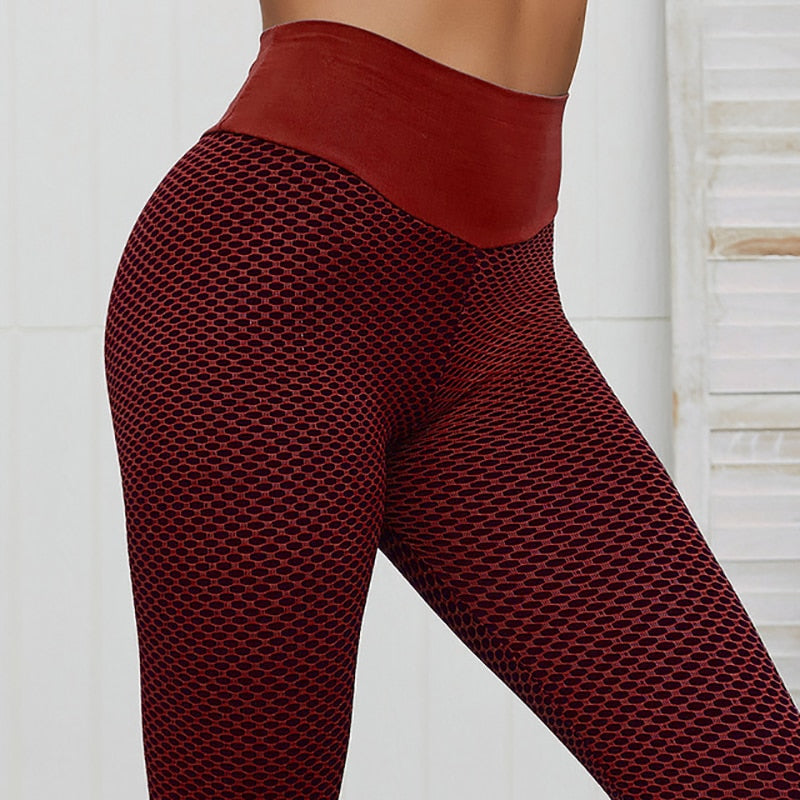 CHRLEISURE Grid Tights Yoga Pants Women Seamless High Waist Leggings Breathable Gym Fitness Push Up Clothing Girl Yoga Pant - MORCLEY