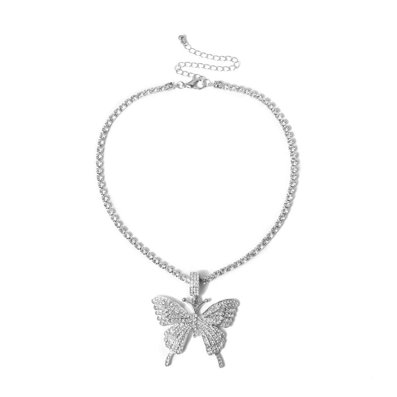 Sparking Fully Iced Out Crystal Pave Butterfly Pendant Cubic Zircon 3D Butterfly Pendant Necklace Fashion Jewelry - MORCLEY