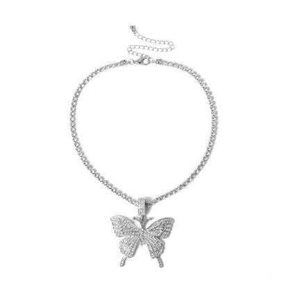 Sparking Fully Iced Out Crystal Pave Butterfly Pendant Cubic Zircon 3D Butterfly Pendant Necklace Fashion Jewelry - MORCLEY