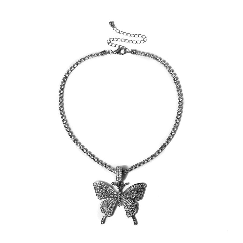 Sparking Fully Iced Out Crystal Pave Butterfly Pendant Cubic Zircon 3D Butterfly Pendant Necklace Fashion Jewelry - MORCLEY