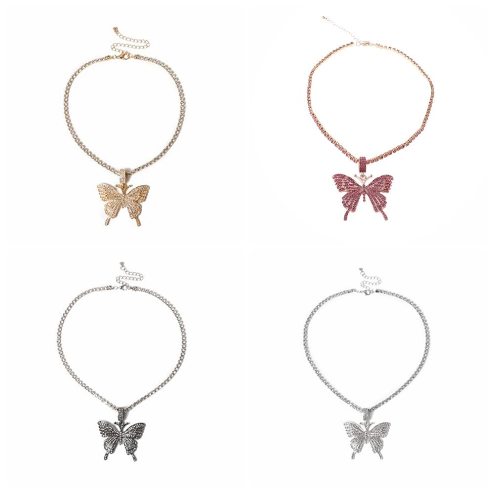Sparking Fully Iced Out Crystal Pave Butterfly Pendant Cubic Zircon 3D Butterfly Pendant Necklace Fashion Jewelry - MORCLEY