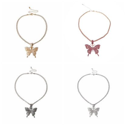 Sparking Fully Iced Out Crystal Pave Butterfly Pendant Cubic Zircon 3D Butterfly Pendant Necklace Fashion Jewelry - MORCLEY