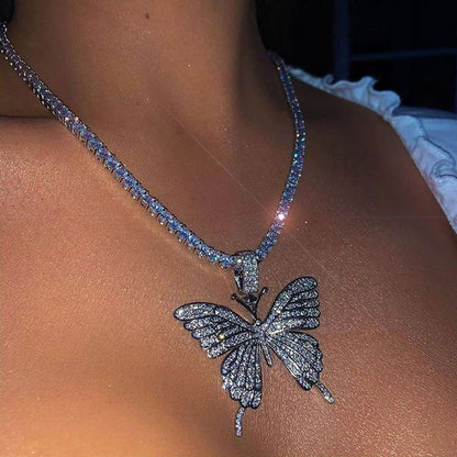 Sparking Fully Iced Out Crystal Pave Butterfly Pendant Cubic Zircon 3D Butterfly Pendant Necklace Fashion Jewelry - MORCLEY