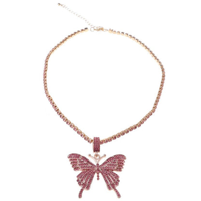 Sparking Fully Iced Out Crystal Pave Butterfly Pendant Cubic Zircon 3D Butterfly Pendant Necklace Fashion Jewelry - MORCLEY