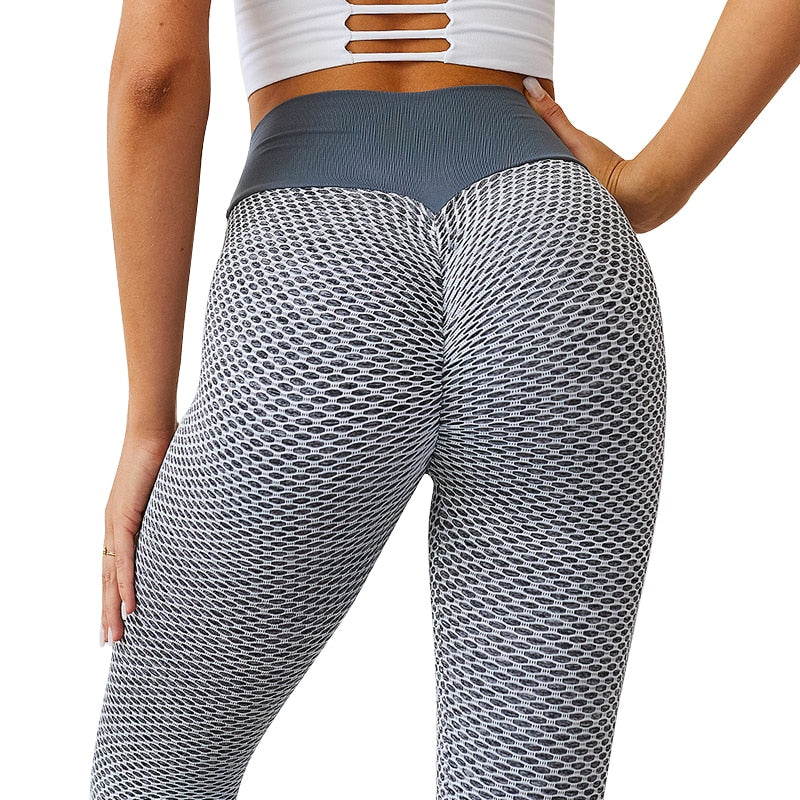 CHRLEISURE Grid Tights Yoga Pants Women Seamless High Waist Leggings Breathable Gym Fitness Push Up Clothing Girl Yoga Pant - MORCLEY
