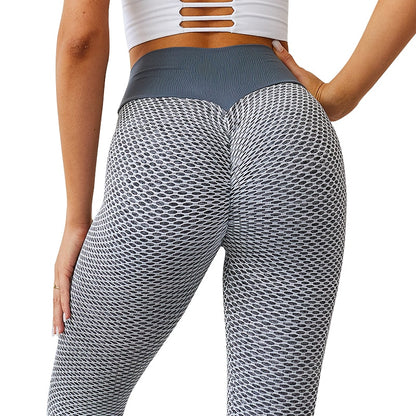 CHRLEISURE Grid Tights Yoga Pants Women Seamless High Waist Leggings Breathable Gym Fitness Push Up Clothing Girl Yoga Pant - MORCLEY