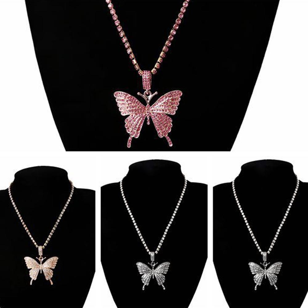 Sparking Fully Iced Out Crystal Pave Butterfly Pendant Cubic Zircon 3D Butterfly Pendant Necklace Fashion Jewelry - MORCLEY