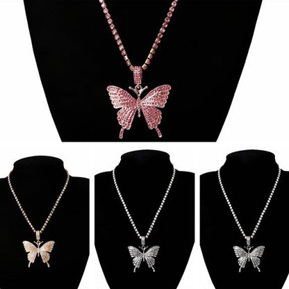 Sparking Fully Iced Out Crystal Pave Butterfly Pendant Cubic Zircon 3D Butterfly Pendant Necklace Fashion Jewelry - MORCLEY