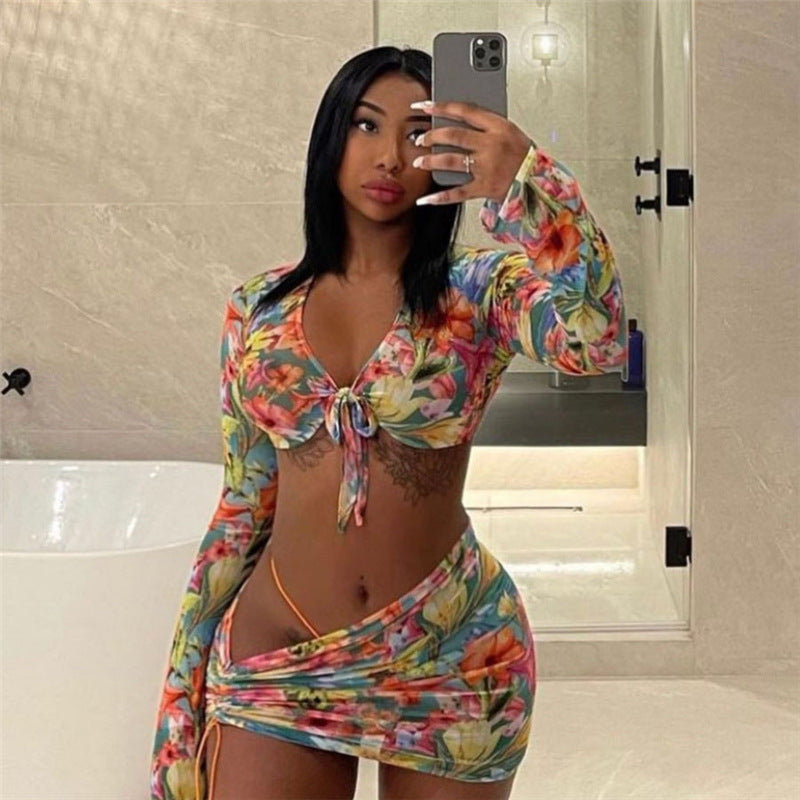 3 Piece Floral Mesh Skirt Set - MORCLEY