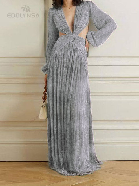 Women's Long Lantern Sleeve Dress - MORCLEY