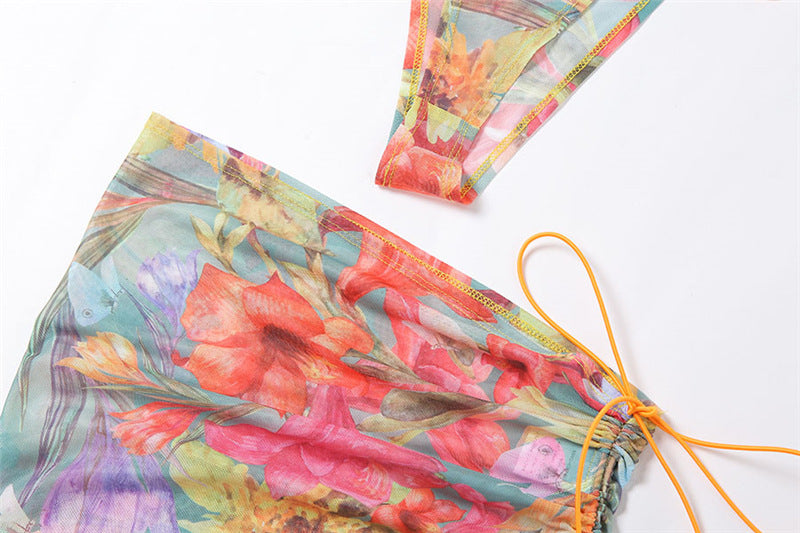 3 Piece Floral Mesh Skirt Set - MORCLEY
