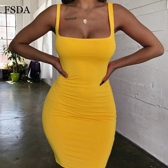 Square Neck Sleeveless Bodycon Mini Dress - MORCLEY