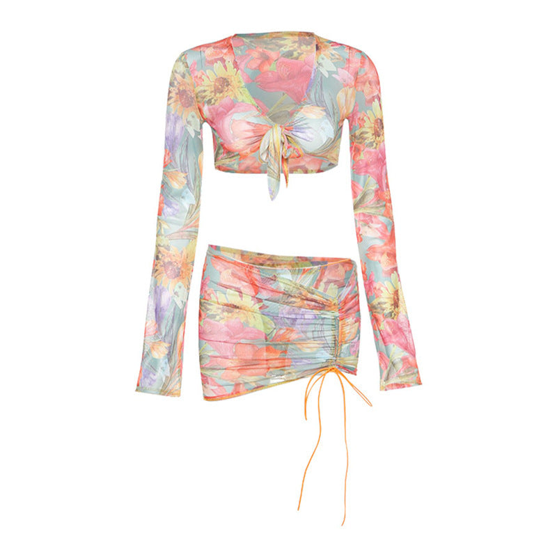 3 Piece Floral Mesh Skirt Set - MORCLEY