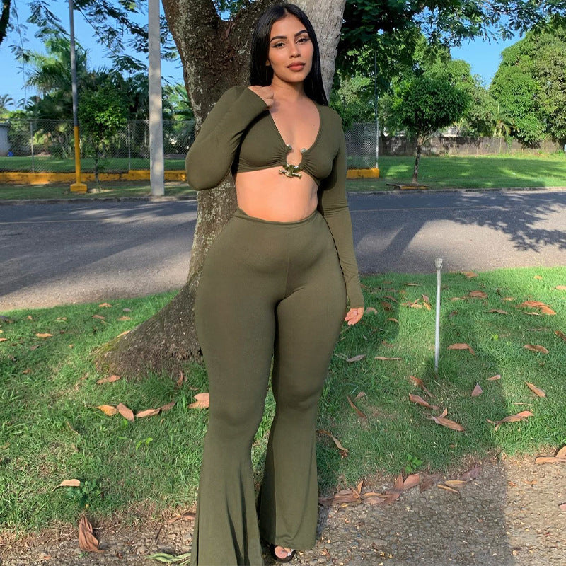 Ribbed Flare Pants Set - MORCLEY