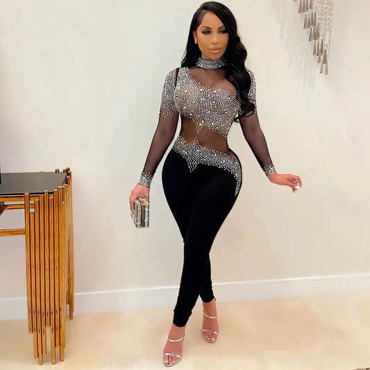 Elegant Bodycon Sheer See Through Mesh Jumpsuit - MORCLEY